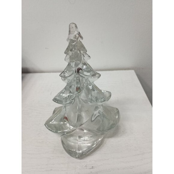 Vintage Hand Blown Art Glass Clear Christmas Tree Figurine Holiday Decorative - Picture 4 of 6